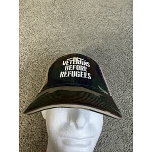 Veterans Before Refugees Hat Cap Strap Back Mens One Size Green Camouflage Mesh